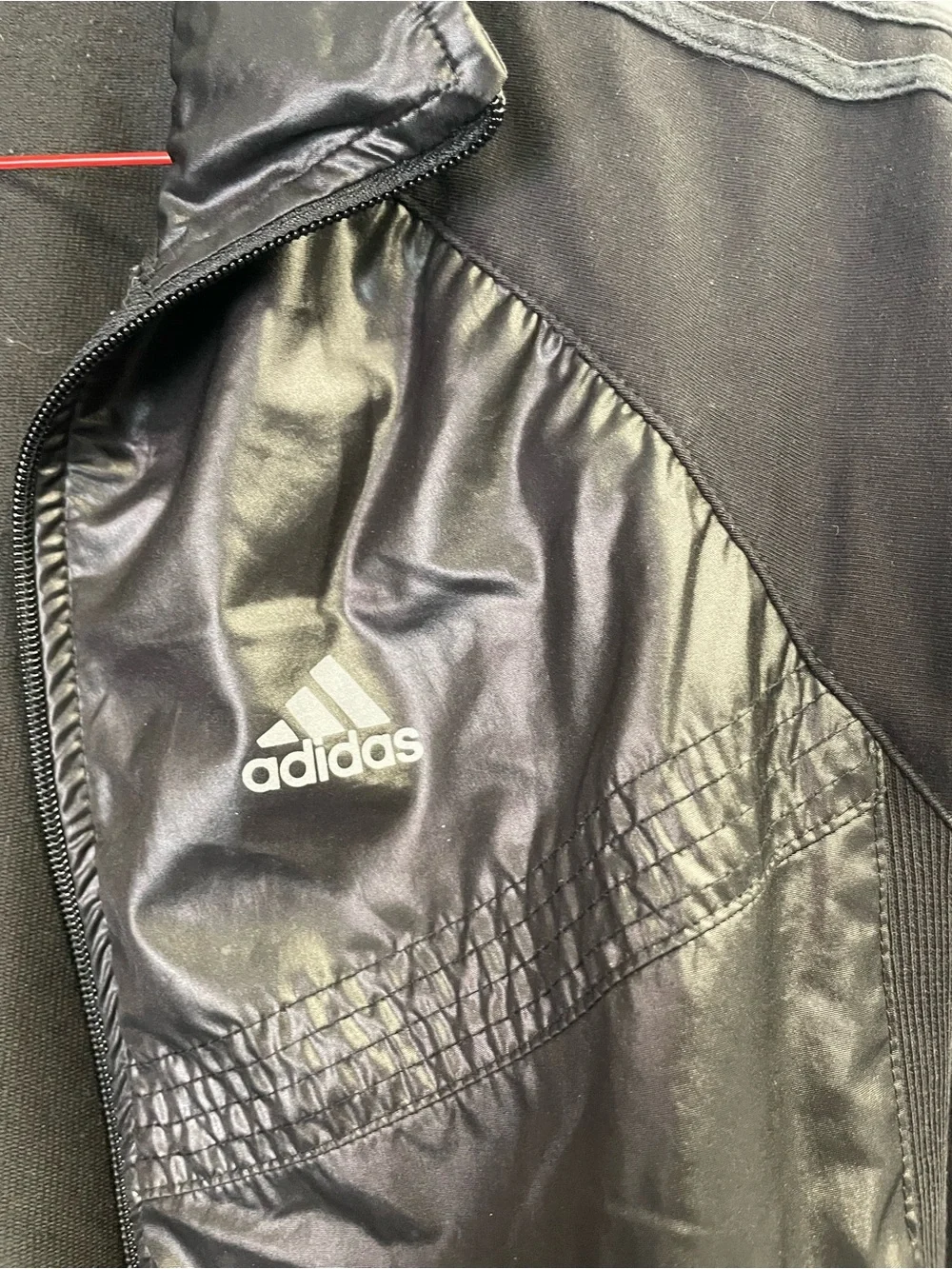 Vtg Adidas Originals Men Large Black Mixed Media Track Jacket Shiny Nylon Panel